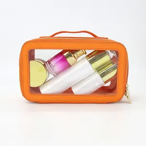 OEM透明化妆包透明窗Pu化妆包金属拉链防水旅行美容化妆盒回收PVB
