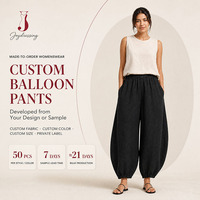 Pantalon Ballon Taille Haute Femme Personnalisé Joydressing Factory, Coupe Droite Décontractée avec Chevilles Élastiques et Jambes Courbes, Tissé Ample, OEM ODM