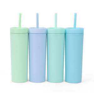 Vaso delgado de 16oz, 2025 de plástico mate acrílico de doble pared a granel con pajita de trigo y tapa, botellas de agua ecológicas para bebés y niños - Product Image 3
