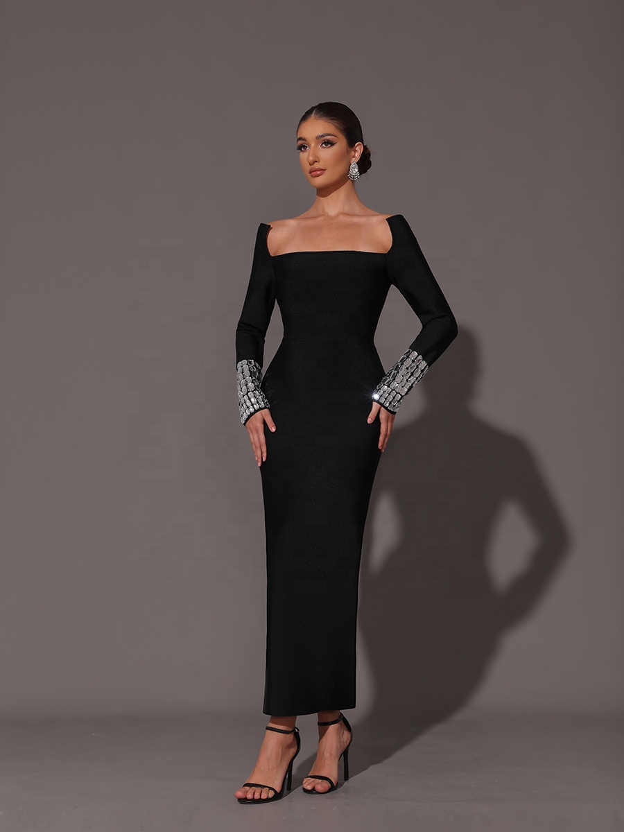 green emerald velvet dress Glitter Black Open Back Long Formal Dresses with Split main image 1