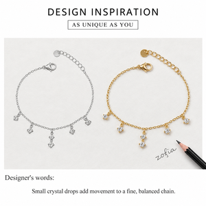 สร้อยข้อมือทรงหยดน้ำประดับเพทาย สแตนเลสสตีล ชุบทอง 14K แบบสุญญากาศ สายโซ่เส้นเล็ก มีตัวเลือกสีทองและสีเงิน - Product Image 2