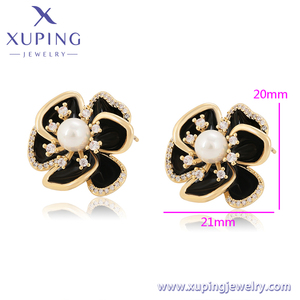 Joyería XUPING de lujo para mujer, aretes de perlas de flores, joyería de cobre chapada en oro de 14K, aretes de moda, pendientes de tuerca, joyería de cobre, estilo XUPING, para mujer - Product Image 2