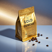 Sacs de café en or doré imprimés sur mesure sac de scellage à 8 côtés avec valve et fermeture à glissière sacs en mylar mat thermoscellables