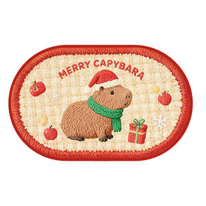 Alfombra de Baño Navideña Sally Capybara, Ovalada, de Poliéster Absorbente, Antideslizante, Diseño de Dibujos Animados para Decoración del Hogar - Product Image 2