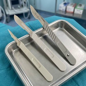 Scalpel chirurgical stérile jetable certifié CE # 15 Scalpels chirurgicaux dentaires de classe II manuels avec manche en plastique/acier inoxydable - Product Image 1