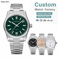 Fabricante de relojes OEM, relojes de pulsera formales personalizados para hombre de 38.5 mm, automáticos 9015, con correa de acero inoxidable, bajo MOQ.