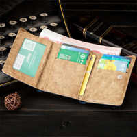 Dompet Pria YATEER Model Pendek Bahan Kanvas Kancing Tersembunyi Dompet Lipat Vintage Tempat Kartu Kredit Kantong Koin Resleting