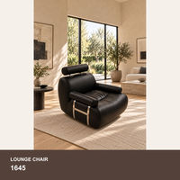 Fauteuil d'appoint en cuir noir rembourré avec appui-tête cylindrique et accoudoirs métalliques pour salon et hôtel