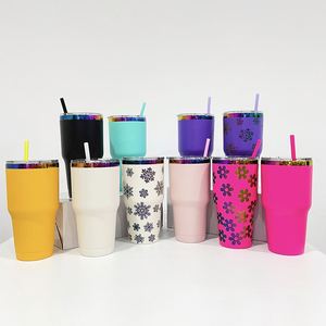 25 Pack Custom logo New Style Powder Coated 30oz Holographic rainbow Plated Car Tumbler Mugs <b>Cups</b> <b>with</b> Colored <b>Straw</b> - Product Image 2