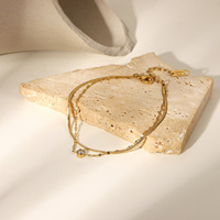 Bracelet en zircon multicouche de style haut de gamme, inspiré de la mode boutique, en acier inoxydable, avec détails en zircon, pour un look superposé, bijou quotidien