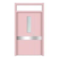 Porte d'hôpital intérieure battante en acier pour installations hospitalières modernes, avec fenêtre de visualisation et plaque de protection