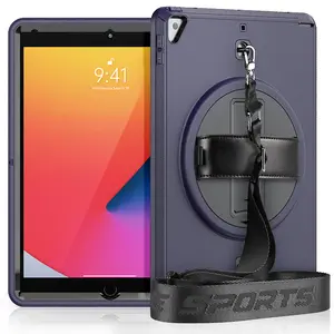 Full-Body Rugged Protective Case (Black) & Dual Layer Design Case for iPad 10.2 Inch 2019/2020 2021 hard strap covers