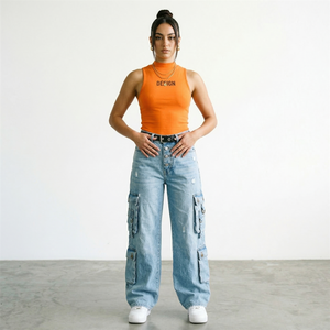 Vaqueros <span class=keywords><strong>Cargo</strong></span> Vintage para <span class=keywords><strong>Mujer</strong></span> con Múltiples Bolsillos, Ajuste Holgado, Estilo Urbano, Pantalones de Mezclilla Utilitarios, Moda Y2K, Parte Inferior de la Prenda, Etiqueta Privada - Product Image 2