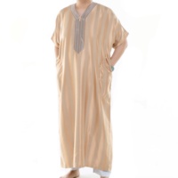 Nouveau Design Broderie Manches Courtes, Robe Traditionnelle Marocaine, Qamis Islamique Musulman Thobe Jalabiya Boubou pour Hommes