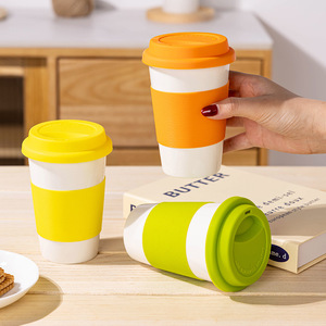 แก้วเซรามิกสีพื้นไม่มีหูจับ ฝาแบบกดเปิด-ปิด สำหรับนักเรียน ใส่กาแฟ ชา ใช้กับเครื่องล้างจานได้ เหมาะสำหรับเป็นของขวัญ - Product Image 2