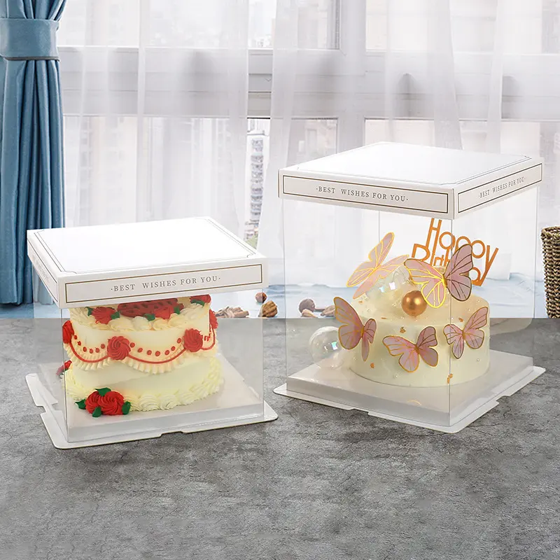 صندوق كعك شفاف من البلاستيك المخصص للحيوانات الأليفة علبة حلوى شفافة ثلاثة في واحد علبة كعك عيد ميلاد heade