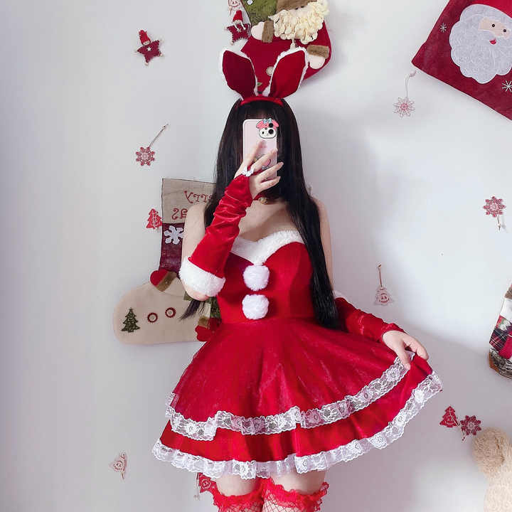 2021 New Christmas Clothing Female Adult Cute Sexy Red Gold Velvet Wansheng Stage Performance Christmas Clothes