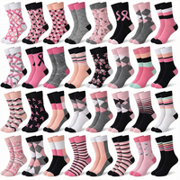 Chaussettes de sensibilisation au cancer du sein de haute qualité avec ruban rose, chaussettes unisexes amusantes en coton respirant personnalisées