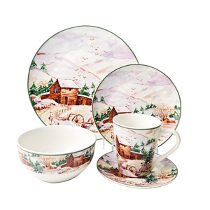 Assiettes en porcelaine design cottage de Noël personnalisé ensemble de <span class=keywords><strong>vaisselle</strong></span> décalcomanie assiettes en poterie assiettes en porcelaine dîner restaurant - Product Image 1