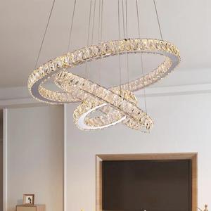 Lampe suspendue LED moderne de luxe à triple anneau en cristal verre fer matériel suspendu salle à manger hôtel éclairage circulaire décoratif - Product Image 5