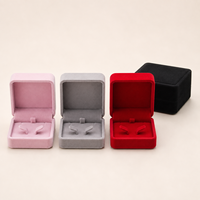 Boîte à bijoux double anneau en velours personnalisée avec logo Hongfa, étui de présentation floqué pour boucles d'oreilles, emballage cadeau