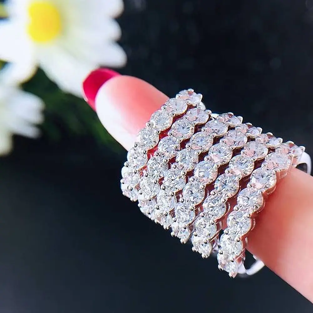 Fine Jewelry Bijoux Vermeil 925 Sterling Silver Wedding Engagement Ring for Women 3mm Diamond Round Cut Eternity Moissanite Ring