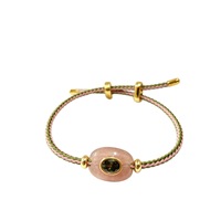 Bracelet en perles naturelles, cordon tressé réglable, accent doré, pierre incrustée, charme coloré, bijoux bohèmes, cadeau pour femmes
