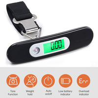 Balance numérique portable J&R 50 kg rouge et bleue avec écran LCD rétroéclairé, fonction de mise en veille automatique et maintien automatique pour bagages