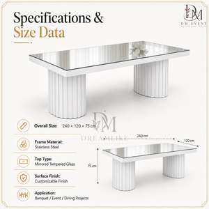 Mesa de Comedor Rectangular Moderna de Acero Inoxidable con Base de Pedestal Acanalado para Eventos y Banquetes, Suministro al por Mayor - Product Image 3