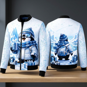 เสื้อแจ็คเก็ตวาร์ซิตี้ฤดูหนาวสำหรับผู้ชาย พิมพ์ลายการ์ตูนเพนกวิน 3 มิติ กันลม ระบายอากาศได้ดี ซับในผ้าฝ้าย คอตั้ง ลายเกล็ดหิมะ - Product Image 2