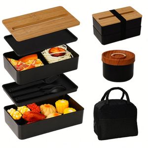 High Quality Custom Logo Reusable Bpa Free Japanese Kid Bento <b>Lunch</b> <b>Box</b> Double Layer <b>Lunch</b> <b>Box</b> With Bamboo Lid - Product Image 2