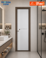 Puerta de Baño de Vidrio Esmerilado con Marco Delgado de Aluminio, Puerta Interior con Aislamiento Acústico