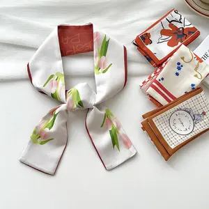 Spring Summer Hair Scarf Hairbands Floral Letter Flower Plaid Printing Ribbon Women Small Neck Scarves Handbag Decoration