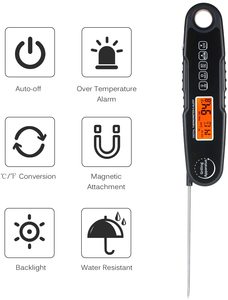 Termometer daging Digital instan tahan air, termometer dengan lampu latar lipat, fungsi tahan kalibrasi untuk cairan panggangan BBQ - Product Image 4