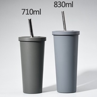 Nouvelle tasse à paille en acier inoxydable 2026, 710 ml, avec couvercle à grande ouverture, pour bubble tea, personnalisable, grande capacité, isotherme, pour voiture
