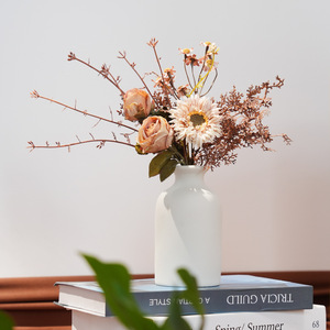 Bouquet de roses et de marguerites artificielles Plain Realm, fleurs en soie, couleurs automnales blanc, jaune, rose, café, décoration pour la maison - Product Image 5