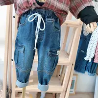 Roupa infantil para meninos, calça jeans de bolso e maré para meninos, outono 2019