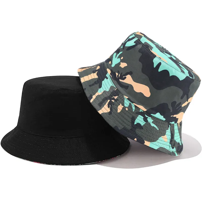 2022 Summer Outdoor Camouflage pattern Double-sided Bucket Hat Adult Foldable Short Brim Camo Fisherman Hat