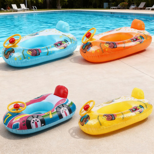 Anillo de natación inflable para niños, diseño de volante con forma de coche, patrón de dibujos animados, juguete acuático para jugar en la piscina - Product Image 3