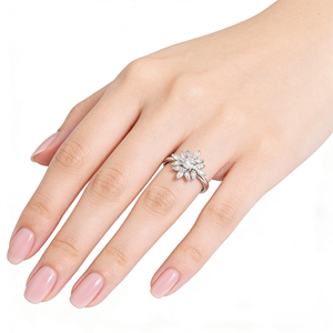 Anillo de Compromiso de Oro Sólido de 10K/14K/18K con Diamante Cultivado en Laboratorio CVD IGI, Diseño de Racimo, para Hombre/Mujer, para Fiestas - Product Image 5