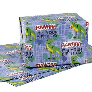 Custom Eco-Friendly Dinosaur Birthday Gift <b>Wrap</b> <b>Paper</b> <b>Roll</b> Double-Sided Recyclable Art <b>Paper</b> 100GSM Coated Digital Printing - Product Image 1