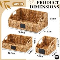 Lot de 4 paniers de rangement rectangulaires en jacinthe d'eau tressée, à ouverture supérieure, avec poignées et étiquettes, pour étagère