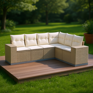 Conjunto de Sofás Grandes para Jardín en Ratán Sintético Beige con Estructura de Acero con Recubrimiento en Polvo, Muebles de Exterior de Diseño Premium - Product Image 2