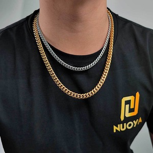 Collar para hombre <span class=keywords><strong>de</strong></span> acero inoxidable chapado en oro <span class=keywords><strong>de</strong></span> 18 quilates, cadena cubana encriptada, collar y pulsera estilo hip hop - Product Image 1