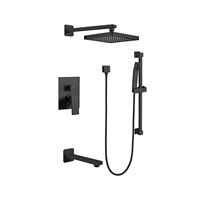 Ensemble de douche thermostatique dissimulé en laiton de haute qualité avec pommeau de douche pluie de 10 pouces et douchette carrée haute pression