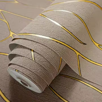 Papier Peint Moderne 3D en Daim Marron, Motifs à Rayures Dorées, Rouleaux de Revêtement Mural pour Décoration d'Intérieur et Fond TV