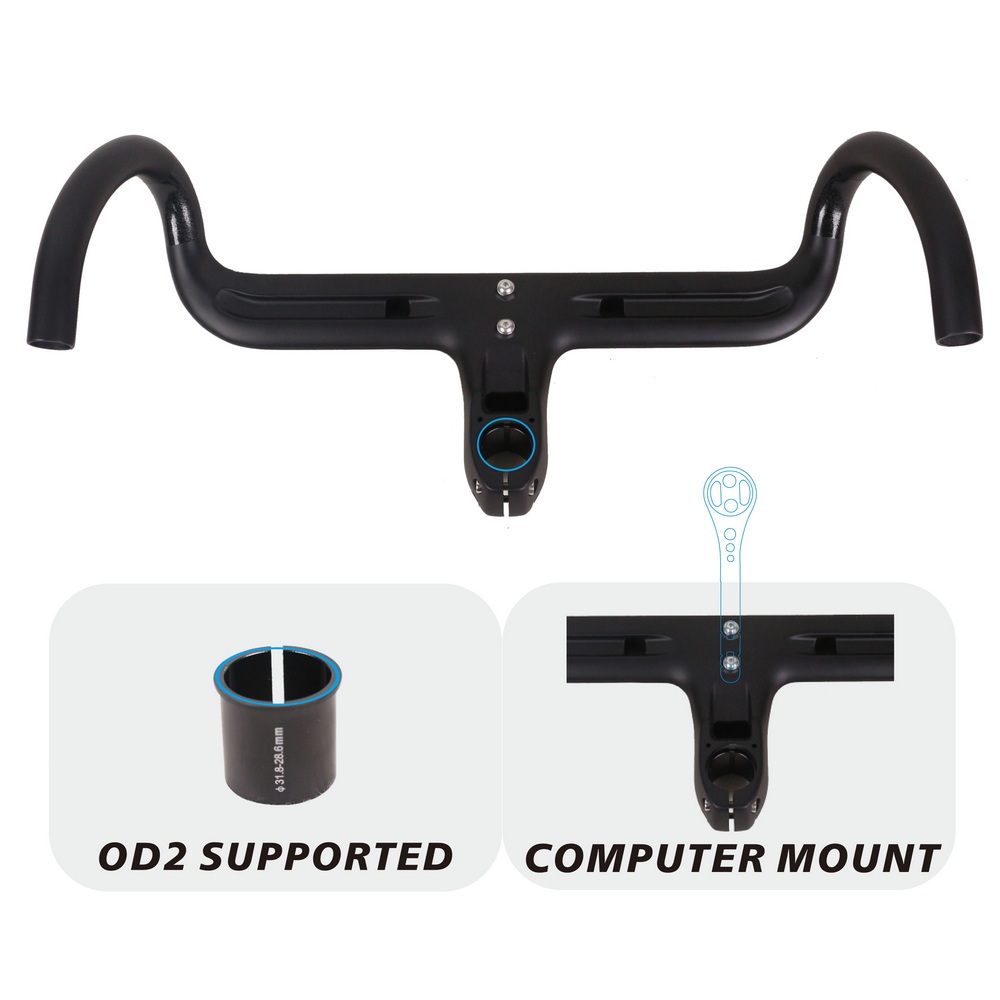 Guidon Vélo De Route Carbone Intégré Avec Potence - 28,6 Mm - Longueur 400 Mm - Compatible Zoom - Neuf Garantie 3 Ans