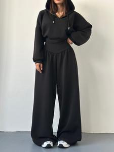 Set <span class=keywords><strong>Felpa</strong></span> <span class=keywords><strong>con</strong></span> <span class=keywords><strong>Cappuccio</strong></span> e Pantaloni della Tuta <span class=keywords><strong>con</strong></span> Fascia <span class=keywords><strong>Larga</strong></span> Personalizzabile Tuta Sportiva Oversize da Donna - Product Image 6