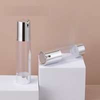 Botol plastik Mini buram 15ml, wadah penyimpanan kosmetik kosong pompa Lotion dapat diisi ulang portabel tanpa udara ukuran perjalanan