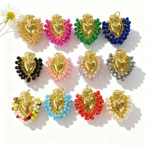 Ciondolo a Cuore Dorato Intrecciato con Perline di Miglio, Gioielli per Bracciali e Collane, Accessori Fai-da-<span class=keywords><strong>Te</strong></span>, Regalo di San Valentino - Product Image 1